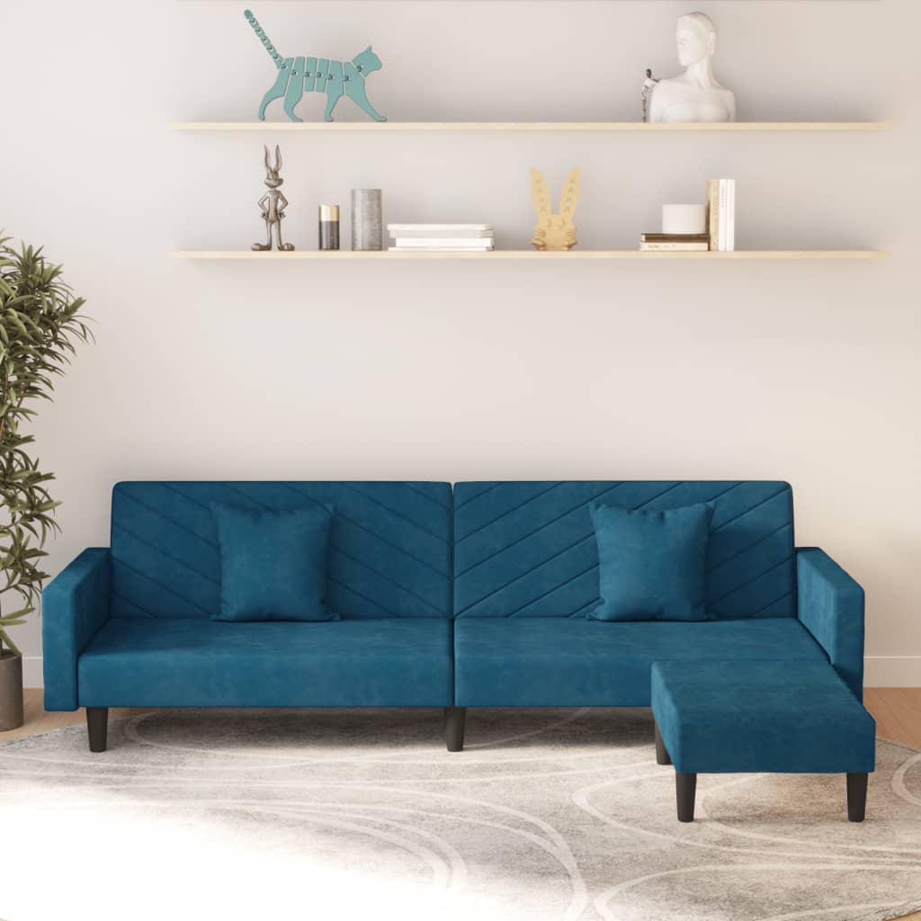 Reposapiés De 2 Plazas Para El Sofá De Diseño Minimalista 82x42x45cm - Azul  con Ofertas en Carrefour