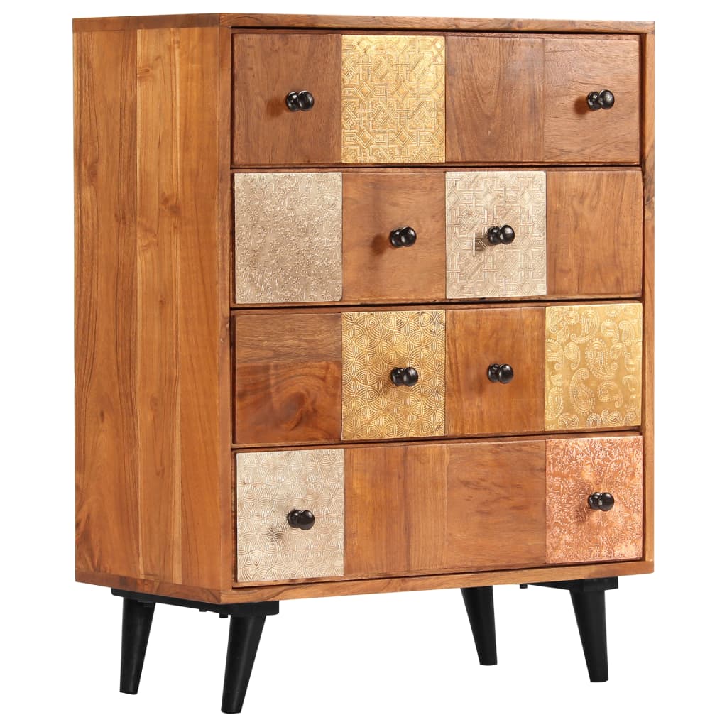 Mueble con cajones de madera maciza de acacia 60x30x75 cm