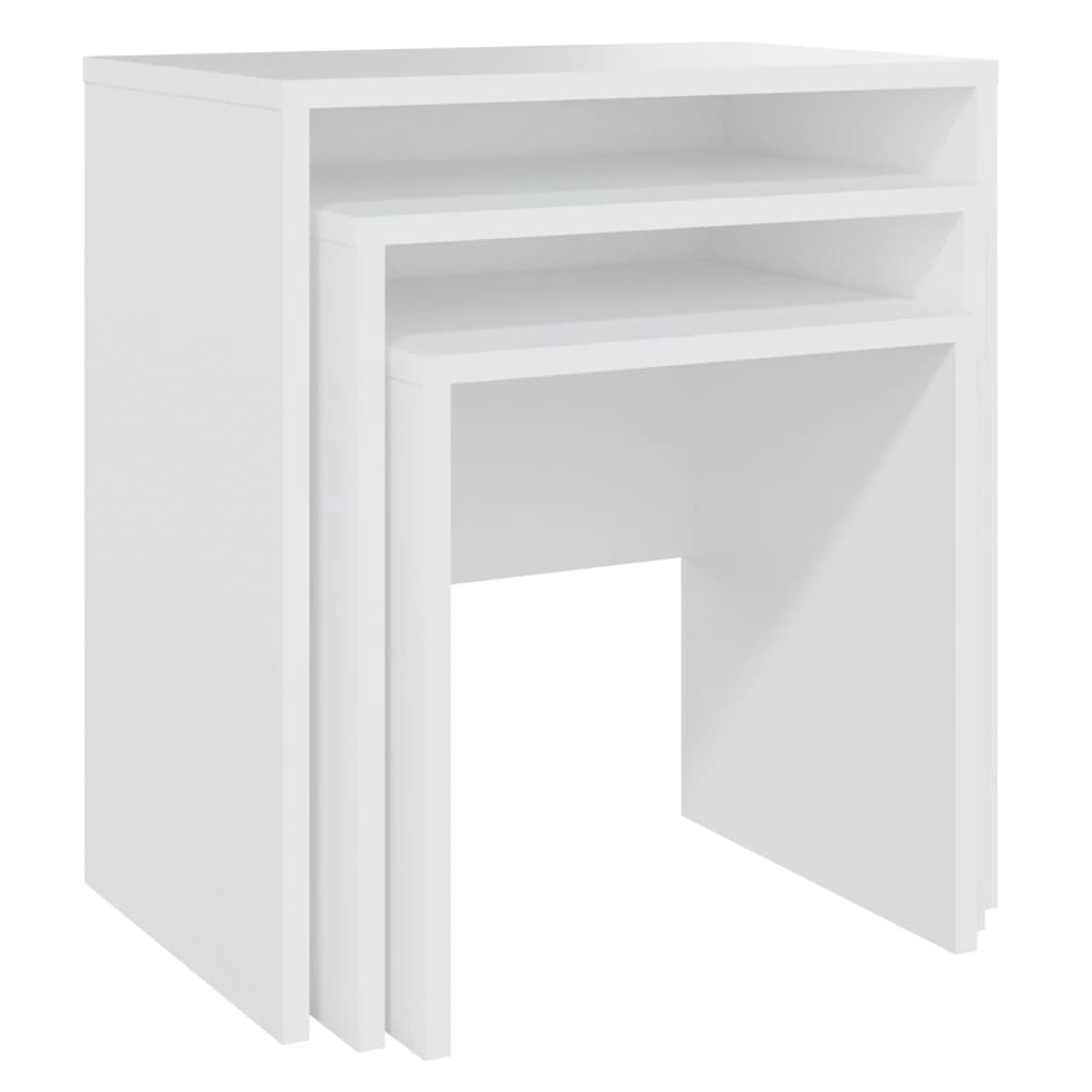 Mesas de centro apilables 3 piezas madera contrachapada blanco