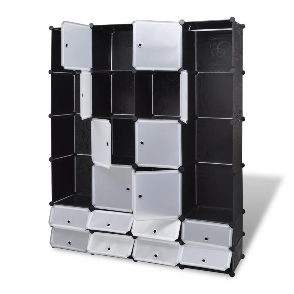 Armario Modular 14 Compartimentos Negro Y Blanco 37x146x180,5cm