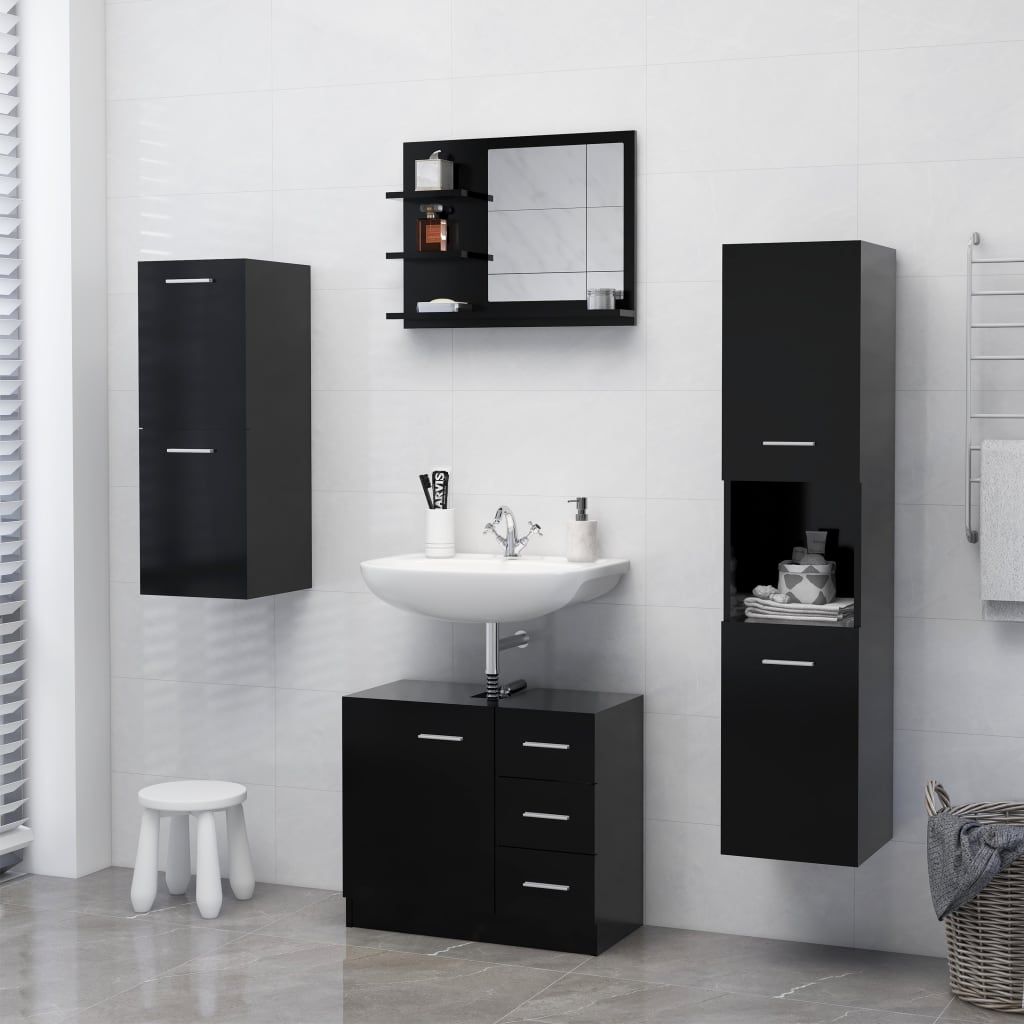 Maison Exclusive Espejo de baño madera contrachapada negro brillo  90x10,5x37 cm